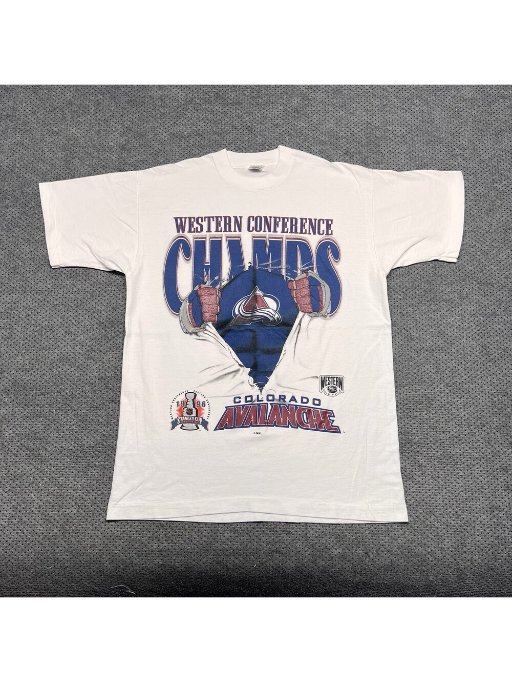 Vintage 1996 Colorado Avalanche Western Conference Champions T-Shirt Large Mens